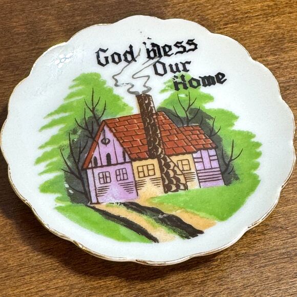 God Bless Our Home Butter Pat Condiment Dish 3" Scallop Edge - Picture 1 of 4